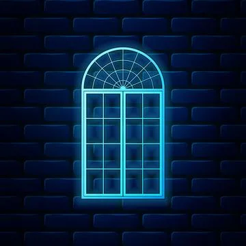 Glowing neon Window icon isolated on brick wall background. Vector Illustration Stock Illustration