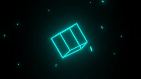 Glowing Neon Wireframe Cube Rotation in Dark Space Видео 324572974