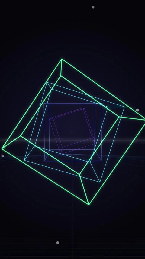 Glowing neon wireframe cube structure representing abstract digital data an.. Stock Footage 345491778