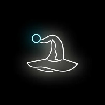 Glowing neon witch hat icon with magic orb Stock Illustration