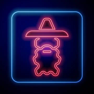 Glowing neon Wizard warlock icon isolated on black background.  Vector Stock Illustration