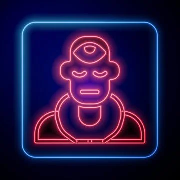 Glowing neon Wizard warlock icon isolated on black background.  Vector Stock Illustration