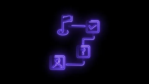 Glowing neon workflow chart illustrates project milestones and decision points Stock Footage 330774538