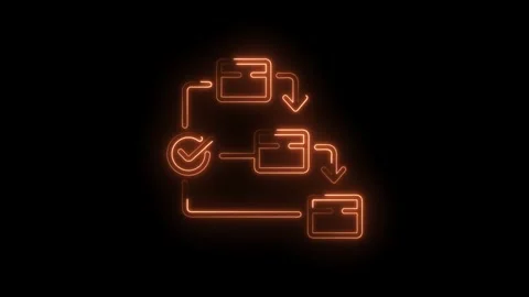 Glowing neon workflow diagram on black background concept for business process Stock Footage 330774641