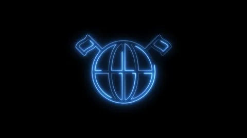 Glowing neon world globe with flags animation on black background global Stock Footage 322968642