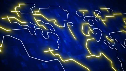 Glowing Neon World Map Animation with Digital Grid Illustrazione stock