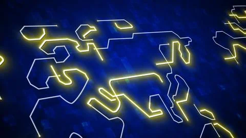 Glowing Neon World Map Animation with Digital Grid イラスト素材