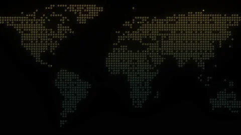 Glowing neon world map icon on black background. Video stock 220216596