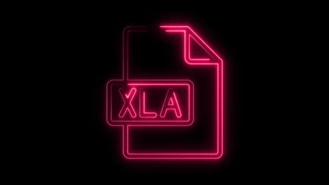 Glowing neon X L A file icon bright pink outline on black background futuri.. Stock Footage 314553368