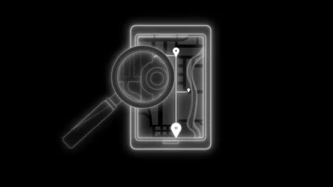 Glowing neon x-ray style animation of a smartphone map with location pins a.. Video stock 334764333