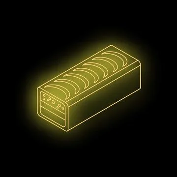 Glowing neon yellow bread loaf on black background Stock Illustration