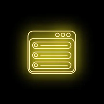 Glowing neon yellow browser window menu icon Illustrazione stock