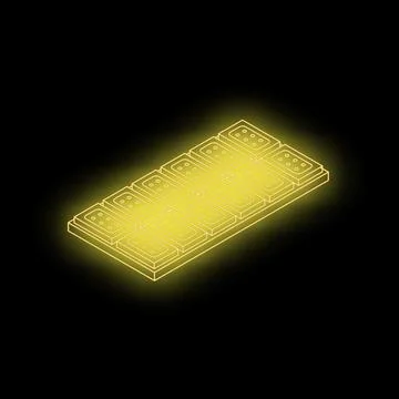 Glowing neon yellow computer ram memory modules on black background Stock Illustration