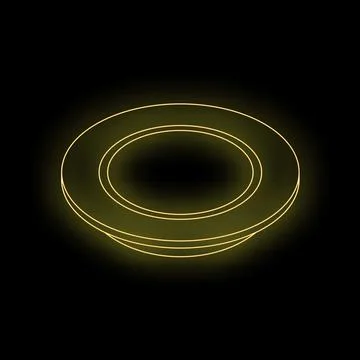 Glowing neon yellow empty plate on black background Stock Illustration