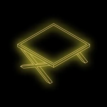 Glowing neon yellow folding table on black background Stock Illustration