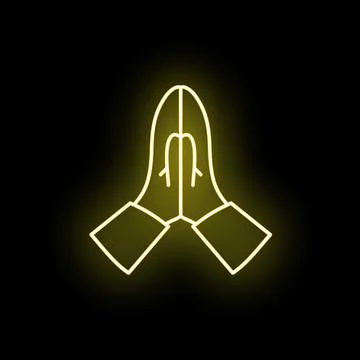 Glowing neon yellow hands in prayer gesture Stock Illustration