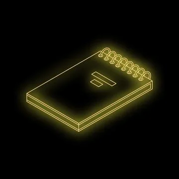 Glowing neon yellow notepad on black background Stock Illustration