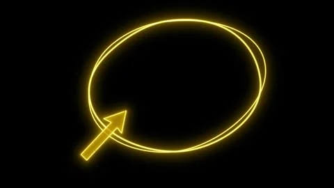 Glowing neon yellow oval speech bubble with arrow animation on black background Stock Footage 334095369
