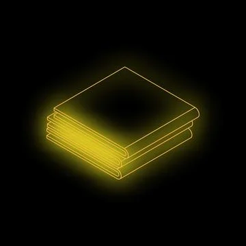 Glowing neon yellow stack of books on black background Illustrazione stock