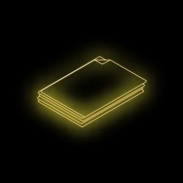 Glowing neon yellow stack of documents on black background Stock Illustration