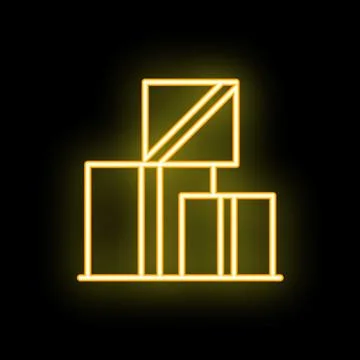 Glowing neon yellow stacked cubes on black background イラスト素材