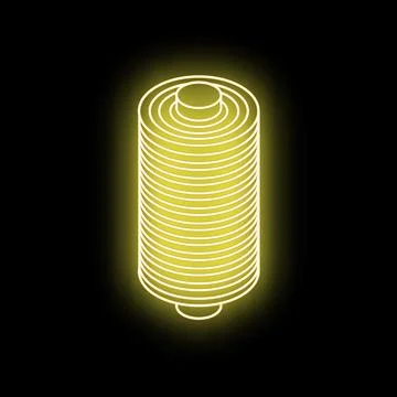 Glowing neon yellow thread spool icon on dark background Stock Illustration