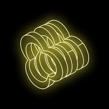 Glowing neon yellow three dimensional rings interlocking on black background Stock Illustration