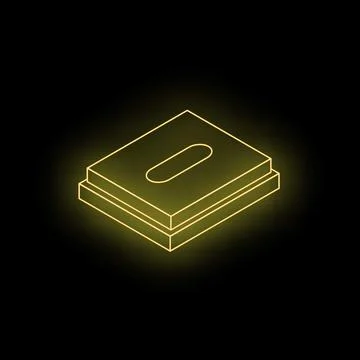 Glowing neon yellow tissues box icon isolated on black background Stock Illustration