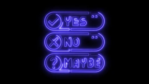 Glowing neon yes no maybe options on dark background concept of decision making Stock Footage 322991646