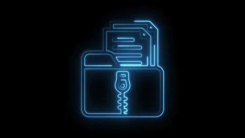 Glowing neon zip file folder icon animation on black background for file co.. Stock Footage 346003718