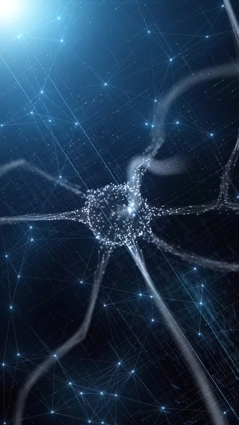 Glowing nerve cell in artistic brain vertical animation Stock Footage 345330032