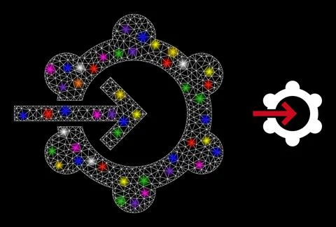 Glowing Net Gear Wheel Integration Icon with Glare Color Light Spots Illustrazione stock