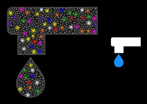 Glowing Net Kitchen Tap Icon with Glare Color Lightspots Illustrazione stock