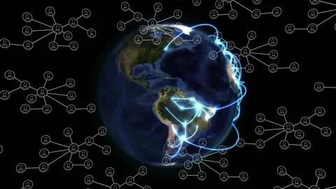 Glowing network connections animation over Earth with digital nodes surrounding Stock Footage 327900973