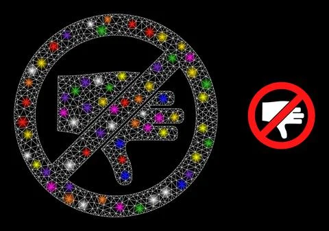 Glowing Network Forbidden Thumb Down Icon with Glare Colored Lightspots Stock Illustration