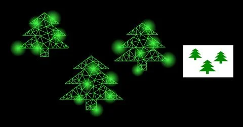 Glowing Network Forest Icon with Constellation Lightspots Stock Illustration