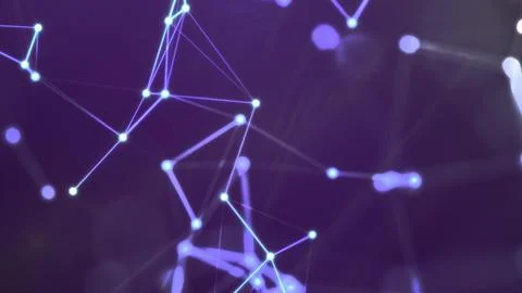 A glowing network of interconnected purple nodes and lines Stock Illustration