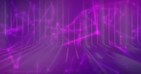 Glowing network lines forming triangular mesh in cyberspace, with luminous nodes Stockillustratie