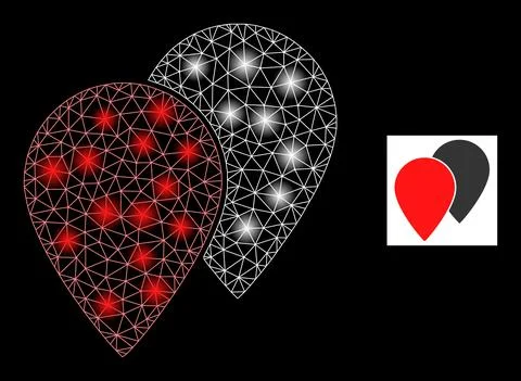 Glowing Network Map Pointers Icon with Constellation Lightspots Stock Illustration