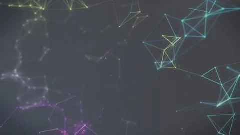 Glowing network nodes and lines are forming triangular patterns in flat design, 스톡 사진