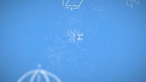 Glowing network nodes connecting around sigma symbol, floating sketches drifting Stock Footage 308655197
