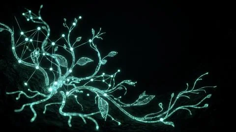 Glowing network nodes digital branches abstract neural structure futuristic.. Illustrazione stock