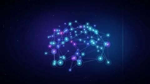 Glowing Network Nodes Forming a Brain Shape in Digital Space Stock Footage 347896791