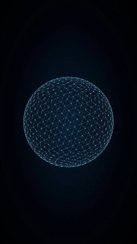Glowing network points assemble into a pulsing sphere and disassemble on a dark Stock Footage 345185677