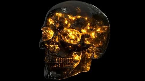 Glowing Neural Activity in Transparent Skull Model Stock Illustration