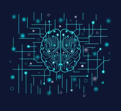 Glowing neural brain circuit representing artificial intelligence and digital Illustrazione stock