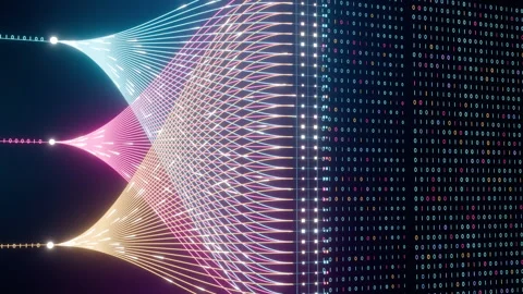 Glowing Neural Network Convergence With Binary Data Matrix Stock Footage 347893654
