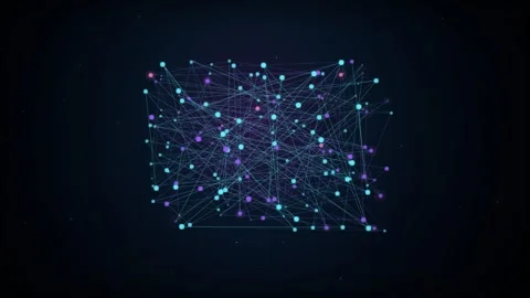 Glowing Neural Network Cube Loop - Purple Data Node Tech Backdrop Stock Footage 341954746