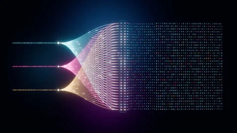 Glowing Neural Network Data Visualization Binary Matrix Abstract Stock Footage 347876551
