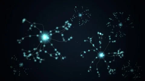 Glowing neural network nodes pulsing in darkness Stock Footage 340201294